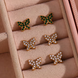 Zircon Pearl Butterfly Stud Earrings Women's Jewelry Stainless Steel