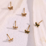 Zircon Pearl Butterfly Stud Earrings Women's Jewelry Stainless Steel