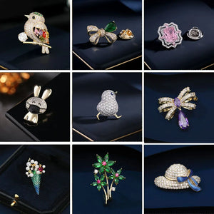 Zircon Small Bowknot Brooches Anti-exposure Pin Woman Summer Collar Pin