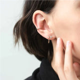 925 Sterling Silver CZ Ear Cuff Sparkly Crystal Zircon Rose Earrings