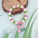 Pink Green Sisters Club Ivy Heart Charm Bracelet