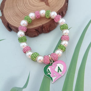 Pink Green Sisters Club Ivy Heart Charm Bracelet