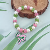 Pink Green Sisters Club Ivy Heart Charm Bracelet