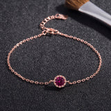 925 Silver Rose Bracelet with Red Crystal for Women