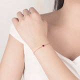925 Silver Rose Bracelet with Red Crystal for Women