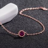 925 Silver Rose Bracelet with Red Crystal for Women