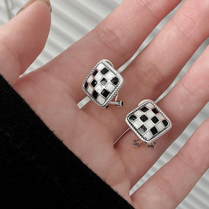 925 Silver Checkerboard Earrings For Women