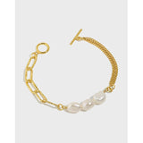 925 Silver Bracelet Baroque Pearl Pendant Double Layer Chain