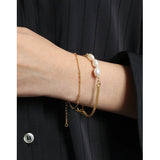 925 Silver Bracelet Baroque Pearl Pendant Double Layer Chain