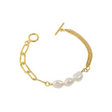 925 Silver Bracelet Baroque Pearl Pendant Double Layer Chain