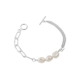 925 Silver Bracelet Baroque Pearl Pendant Double Layer Chain