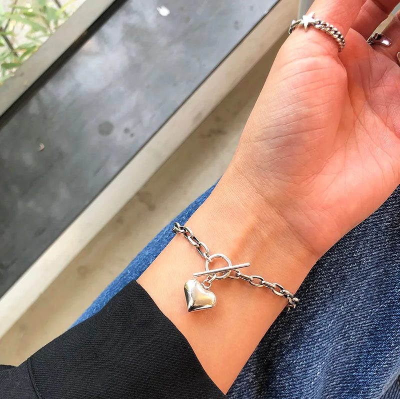 Heart Chain Bracelet Women 100% S925 Silver Fine Jewelry