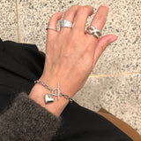 Heart Chain Bracelet Women 100% S925 Silver Fine Jewelry