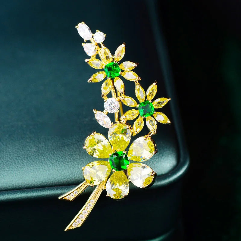 CZ Stone Flower Brooch Pin Plated Wedding Party Corsage