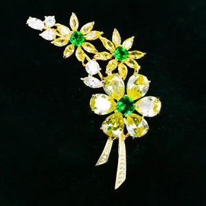 CZ Stone Flower Brooch Pin Plated Wedding Party Corsage