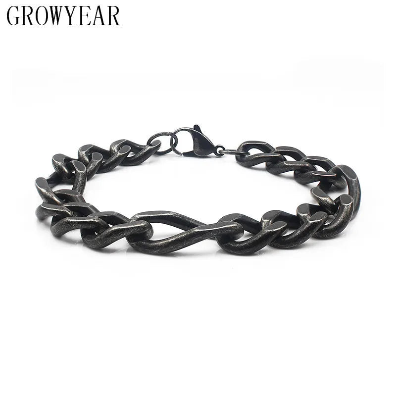 Antique Charm Bracelet Bangle Men Link Chain Clasp Stainless Steel