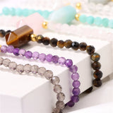 Tiger Eye Quartzs Beaded Bracelet Hexagon Pendant Stone Bangle