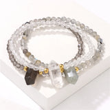 Tiger Eye Quartzs Beaded Bracelet Hexagon Pendant Stone Bangle