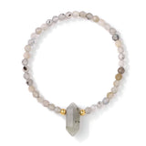 Tiger Eye Quartzs Beaded Bracelet Hexagon Pendant Stone Bangle
