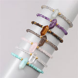 Tiger Eye Quartzs Beaded Bracelet Hexagon Pendant Stone Bangle