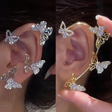 Rhinestone Butterfly Ear Cuff Crystal Earrings
