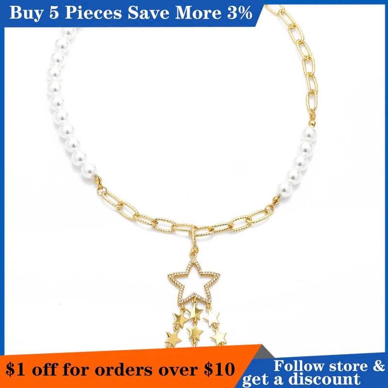 Charm Pearl Necklace Tassel Star Pendant Jewelry Gift