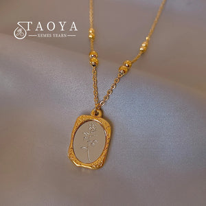Sense Glass Mirror Rose Pendant Stainless Steel Necklace