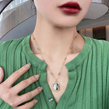 Sense Glass Mirror Rose Pendant Stainless Steel Necklace