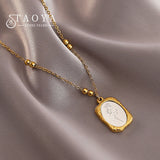 Sense Glass Mirror Rose Pendant Stainless Steel Necklace