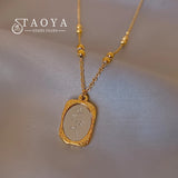 Sense Glass Mirror Rose Pendant Stainless Steel Necklace