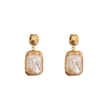 Metal Inlaid Pearl Pendant Earrings for Women