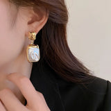 Metal Inlaid Pearl Pendant Earrings for Women
