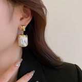 Metal Inlaid Pearl Pendant Earrings for Women