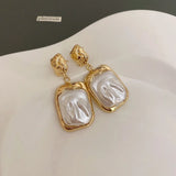 Metal Inlaid Pearl Pendant Earrings for Women