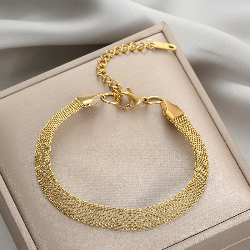 Vintage Reticular Weave Stainless Steel Bracelet for Women