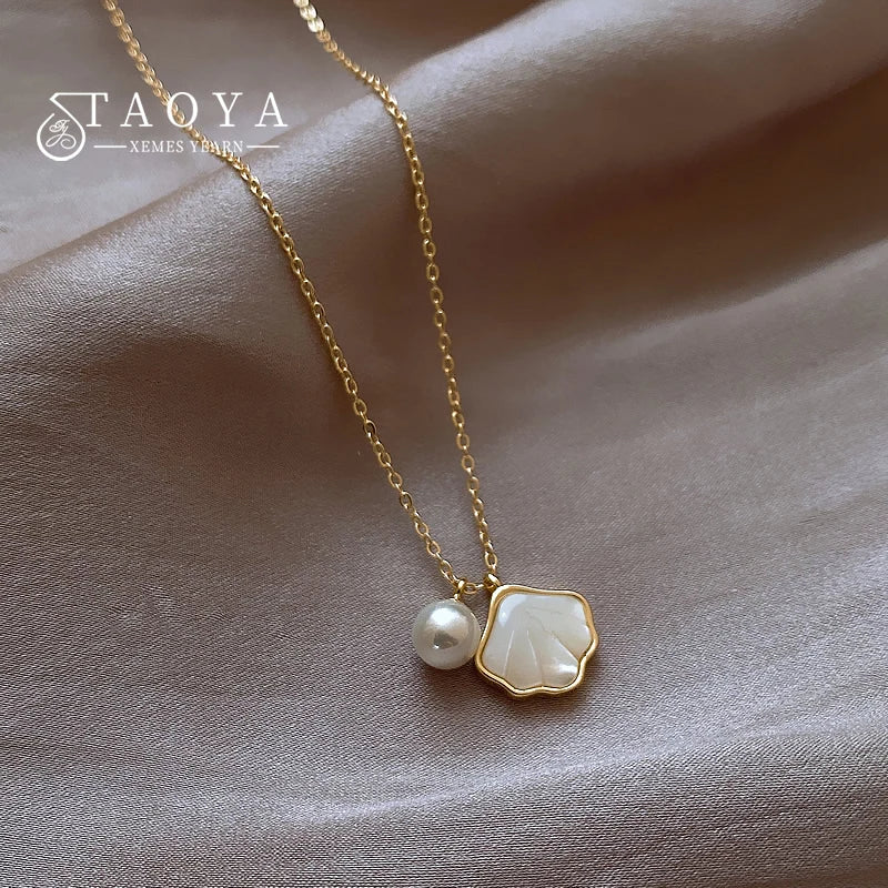 Shell Pearl Pendant Chain Short Necklace Jewelry for Women