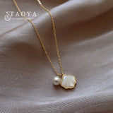 Shell Pearl Pendant Chain Short Necklace Jewelry for Women