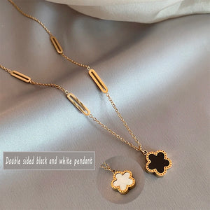 Stainless Steel Double Flower Pendant Necklace