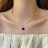 Stainless Steel Double Flower Pendant Necklace