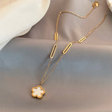 Stainless Steel Double Flower Pendant Necklace