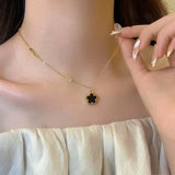 Stainless Steel Double Flower Pendant Necklace