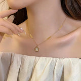 Stainless Steel Double Flower Pendant Necklace