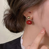 Wine Red Enamel Metal Bean Earrings for Women