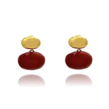 Wine Red Enamel Metal Bean Earrings for Women