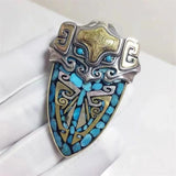 Ulan Flower Taotie Shield Necklace Pendant for Men and Women