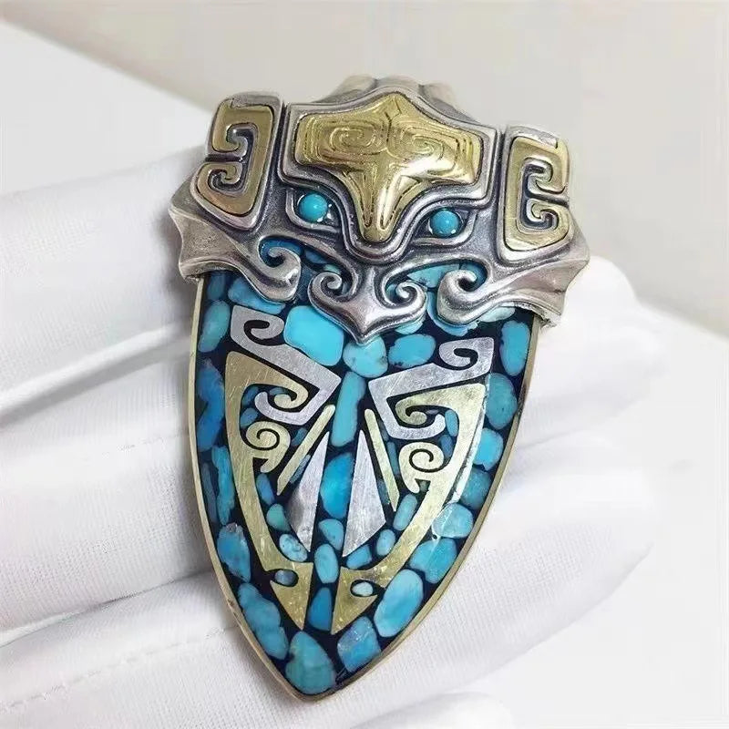 Ulan Flower Taotie Shield Necklace Pendant for Men and Women