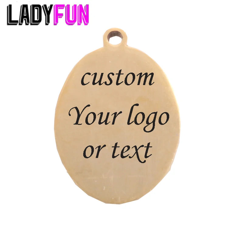 Stainless Steel Oval Tag Laser Engraved Charm 15*20mm