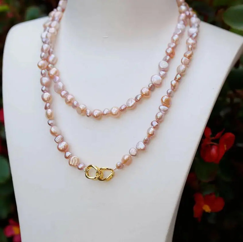 Purple Freshwater Baroque Pearl Sweater Chain Necklace