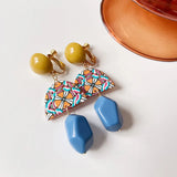 Baroque Oil Painting Clip Earrings Bohemian No Piercing