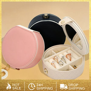 Round Jewelry Organizers Box Pendants Ring Earring Necklace Storage Case